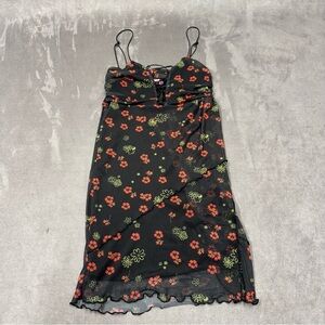 Urban outfitters Floral Black Dress multicolor lace up mini dress women’s XS Y2K